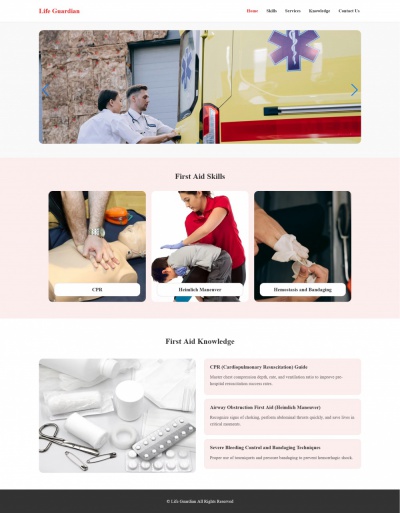 First Aid Knowledge HTML Template for Student Web Design Assignments